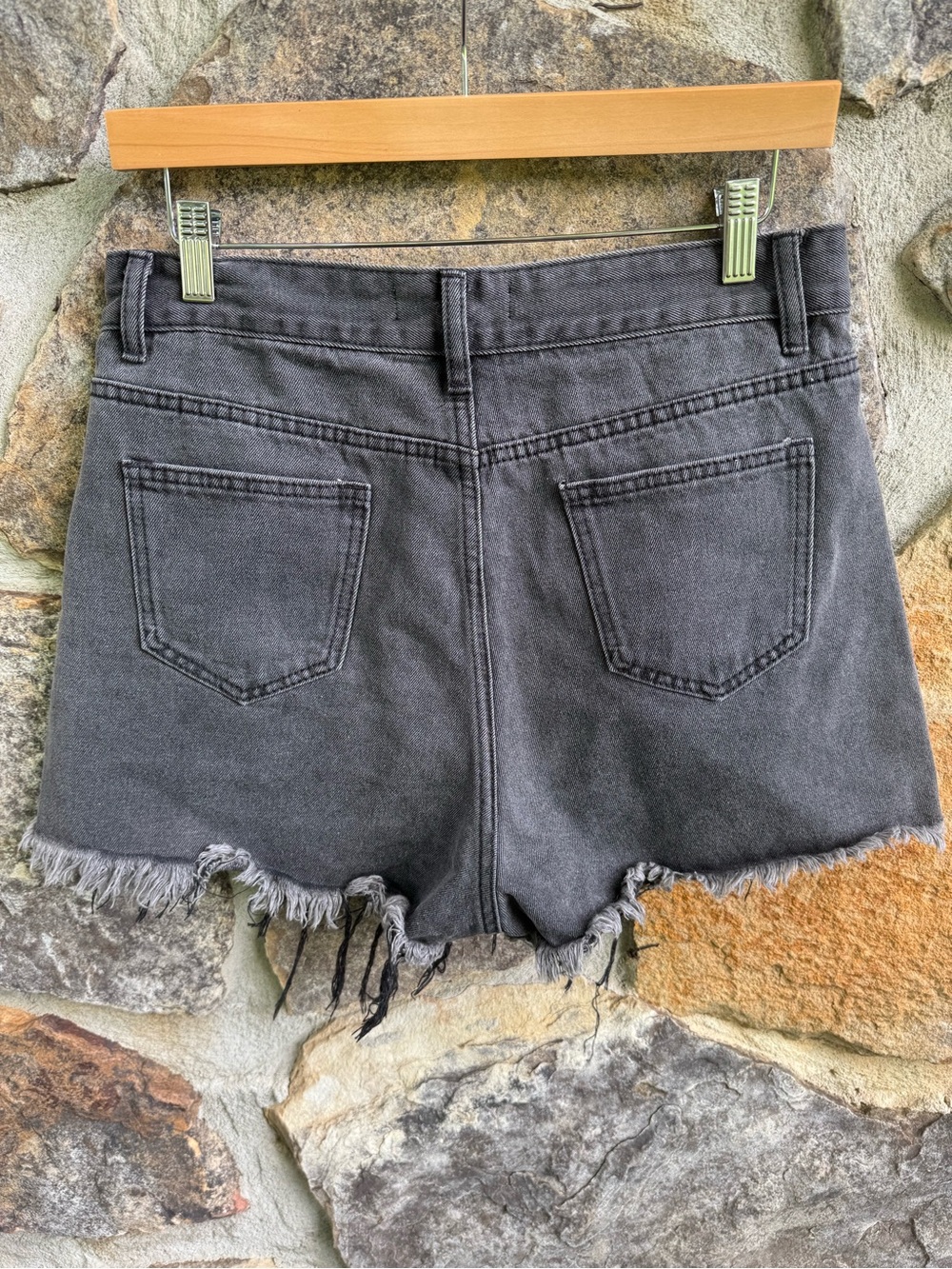 Black Rhinestone Distressed Denim Shorts Large Nashville Festival Bedazzled - Picture 5 of 12